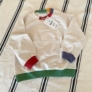 NWT ZARA CONTRAST RIB EMBROIDERED TEXT SWEATSHIRT size 4T
